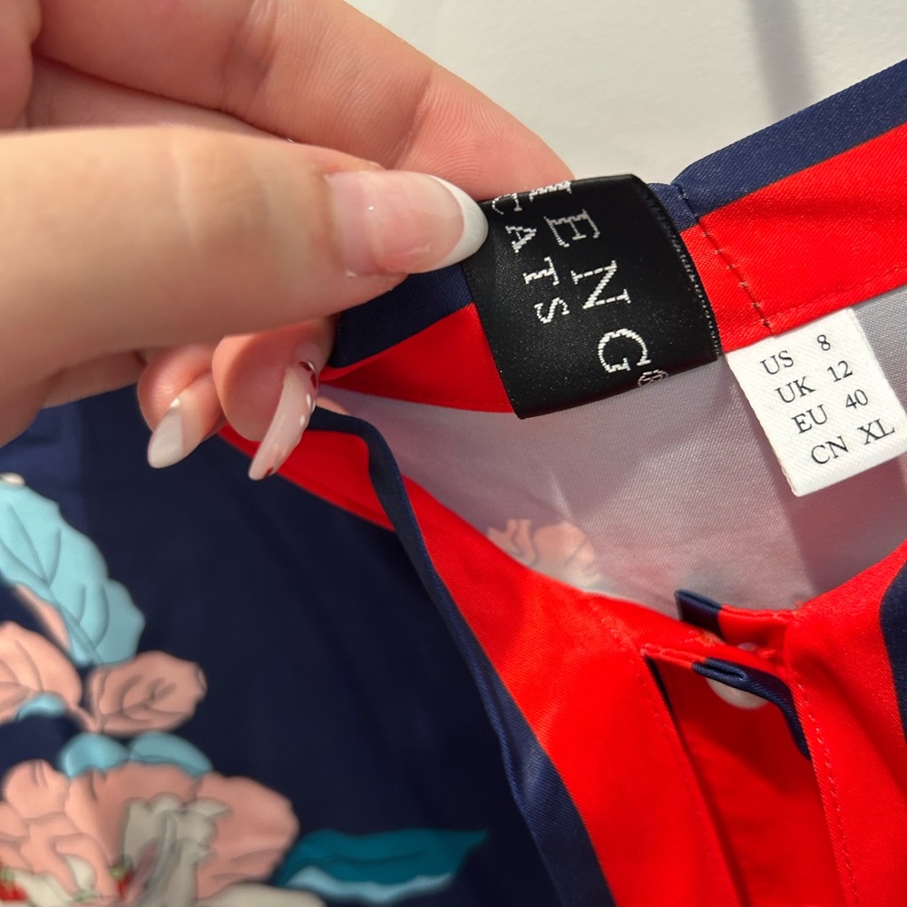 Lai Meng Five Cats Floral Navy and Red Dress Size 8 - Picture 6 of 10